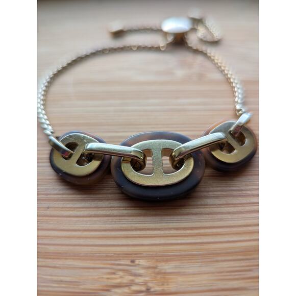 Michael Kors Adjustable Chain Link Slider Boho Maritime Gold Tone Bracelet - Picture 2 of 7